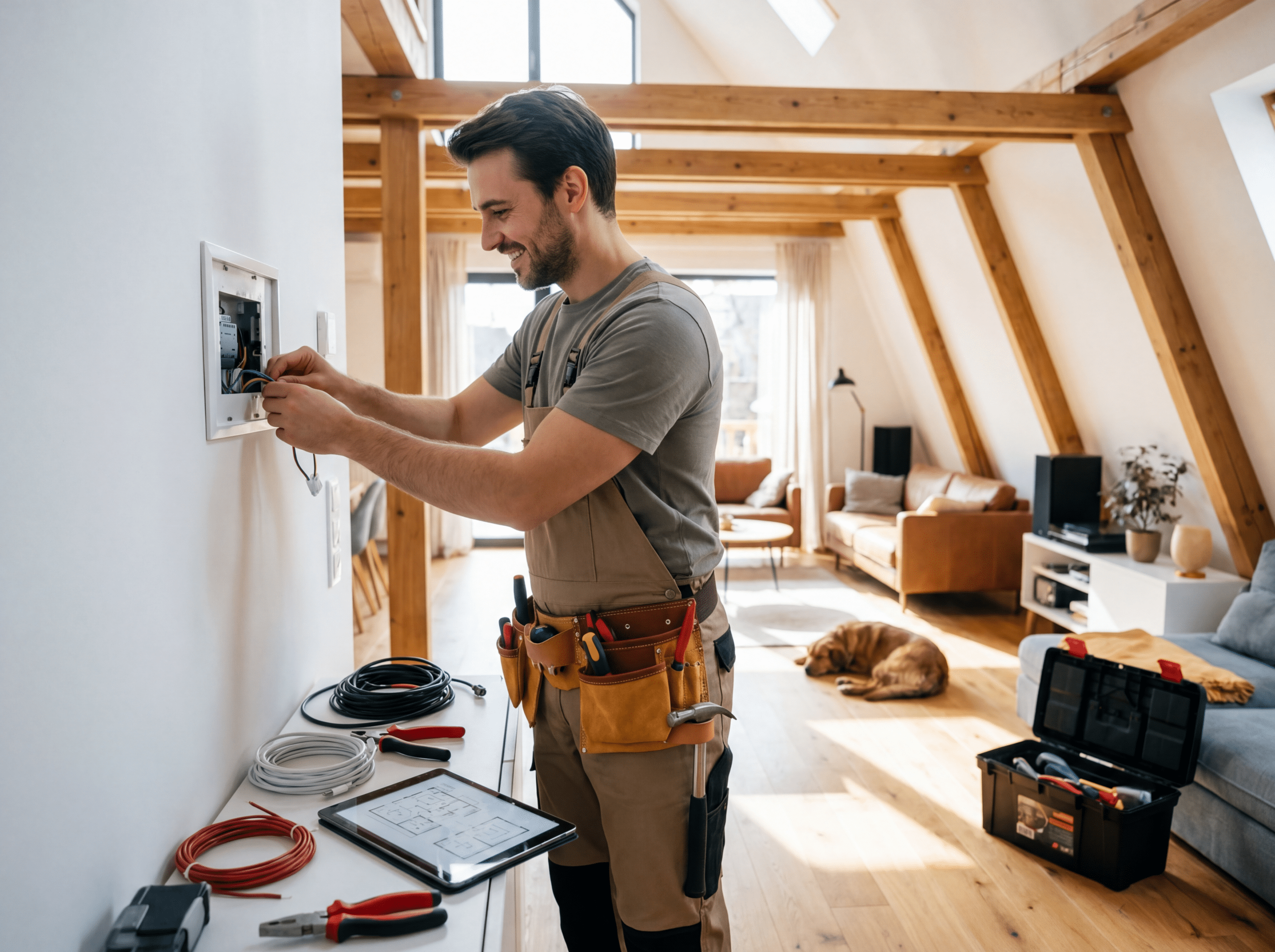Elektriker bei Elektroinstallation
