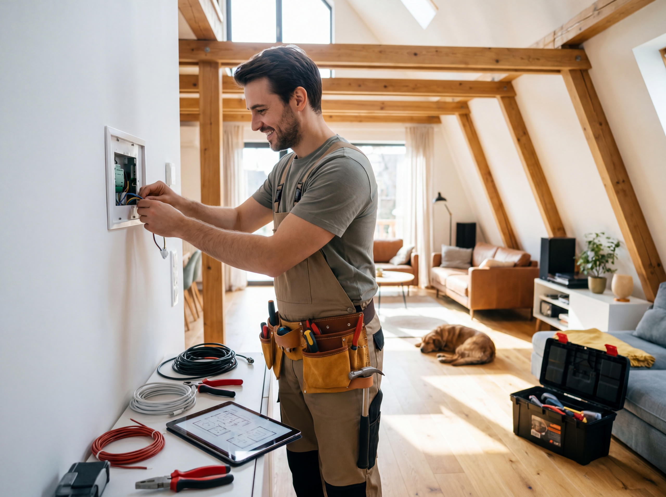Handwerker arbeitet an einem Schaltkasten